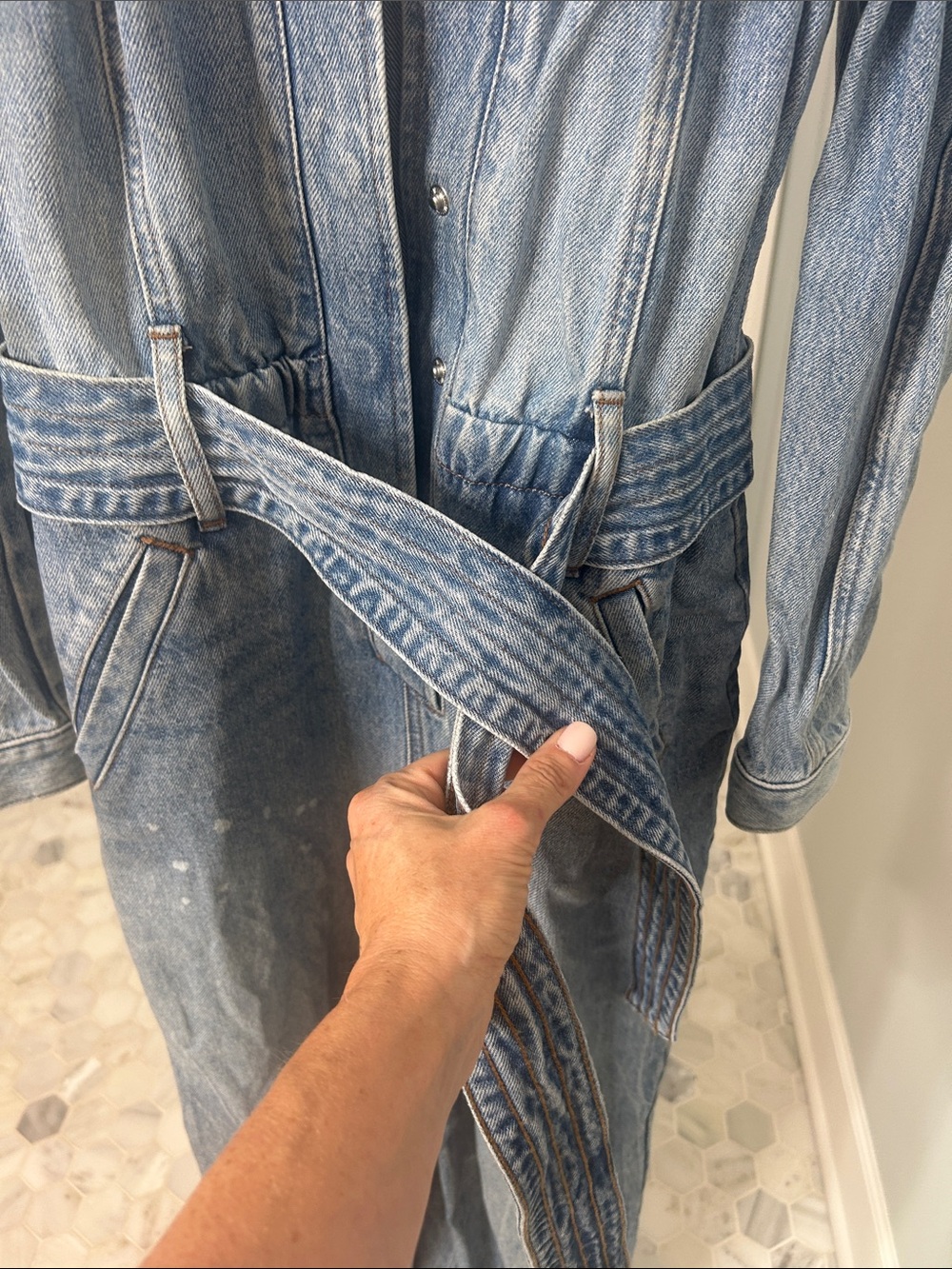 Express Light Blue Denim Jumpsuit - Picture 6 of 9